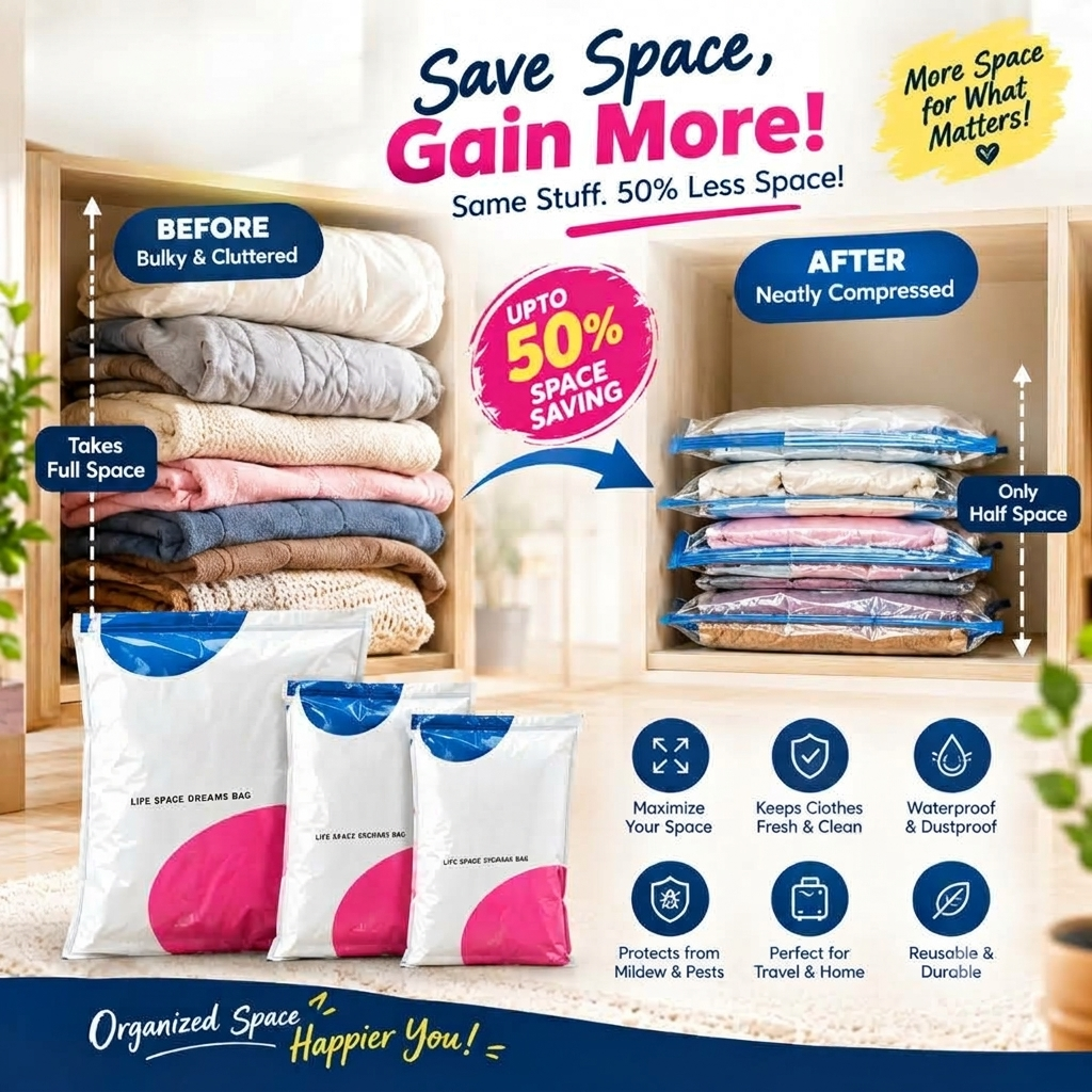 Vacuum Storage Bags (Pack of 5) — Now 50% OFF!🎁