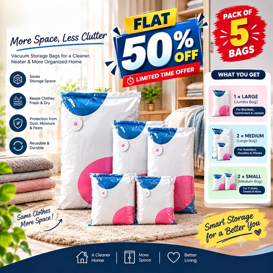 Vacuum Storage Bags (Pack of 5) — Now 50% OFF!🎁